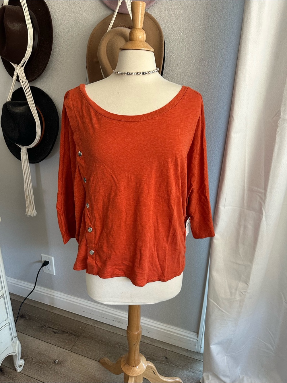 Relaxed Scoop Neck Button-Side Long Sleeve Top - Orange from Anthropologie